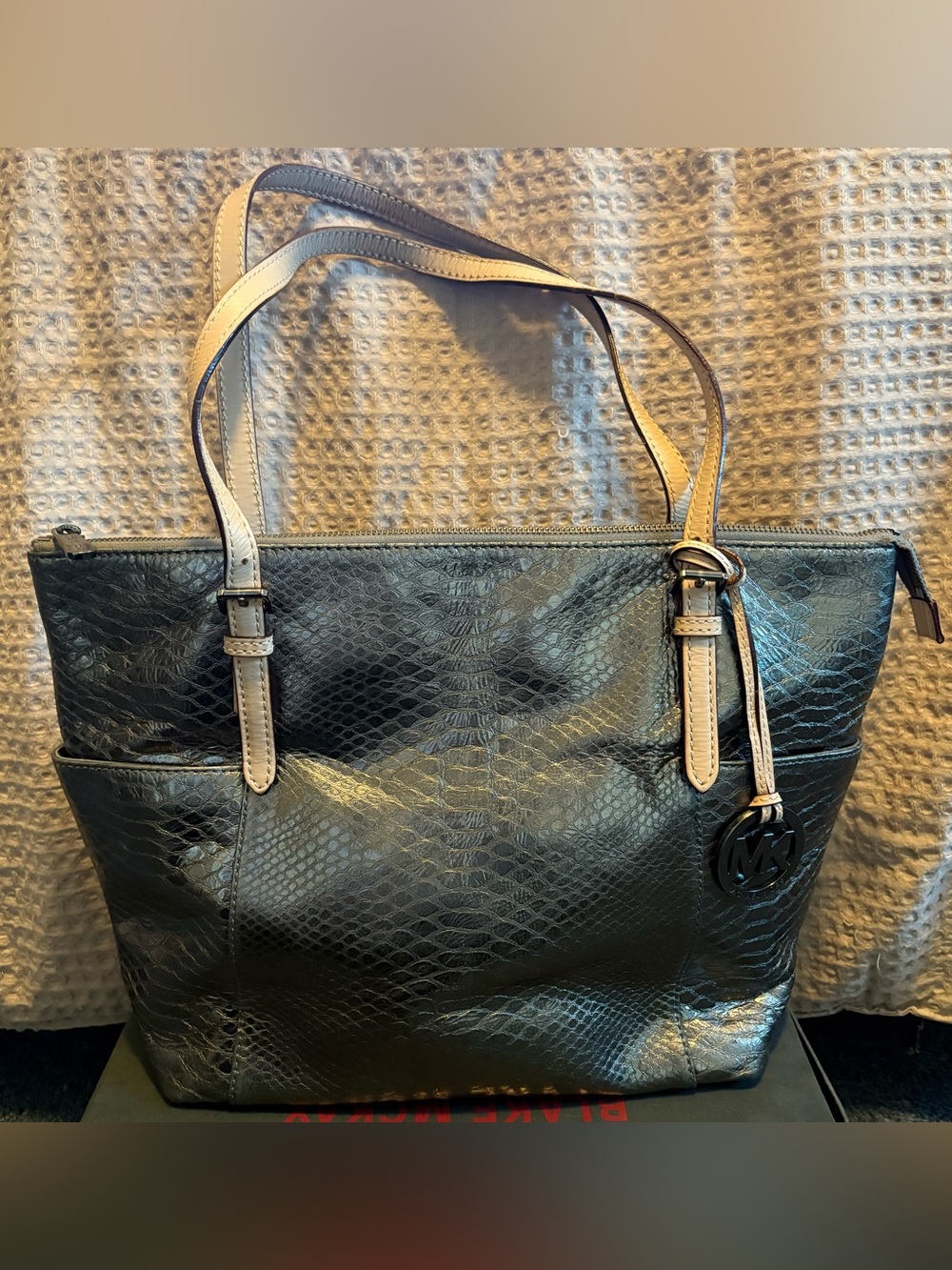 Michael Kors Jet Set Tote Bag in Embossed Leather Python Gray